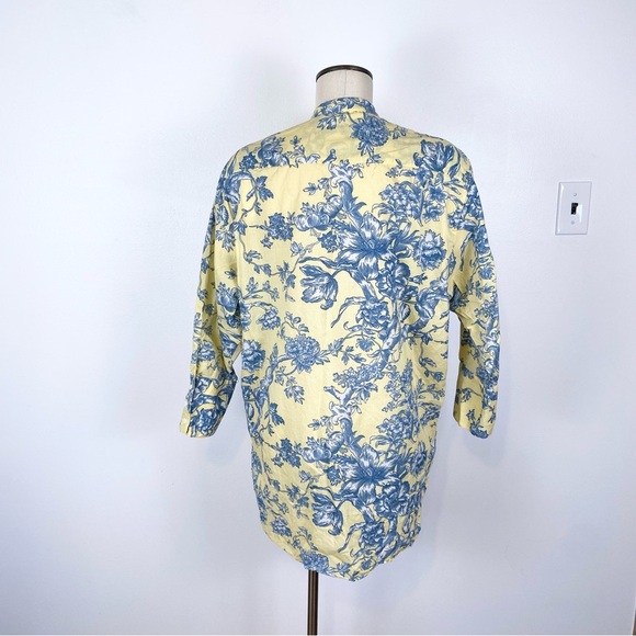 Zara Basic Tunic Blouse Button Down Blue Yellow Flower Print Sz Small 3/4 Sleeve - Picture 2 of 10